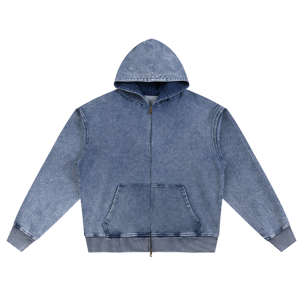 Luxury London Clothing Snow Wash Oversized Zip-Up Hoodie